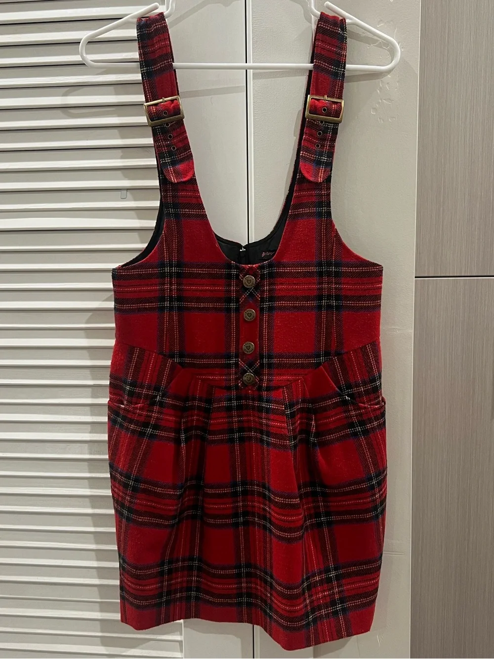 VINTAGE 90s Betsey Johnson Black Label Red Plaid Jumper Dress - Size 4 - Picture 1 of 5